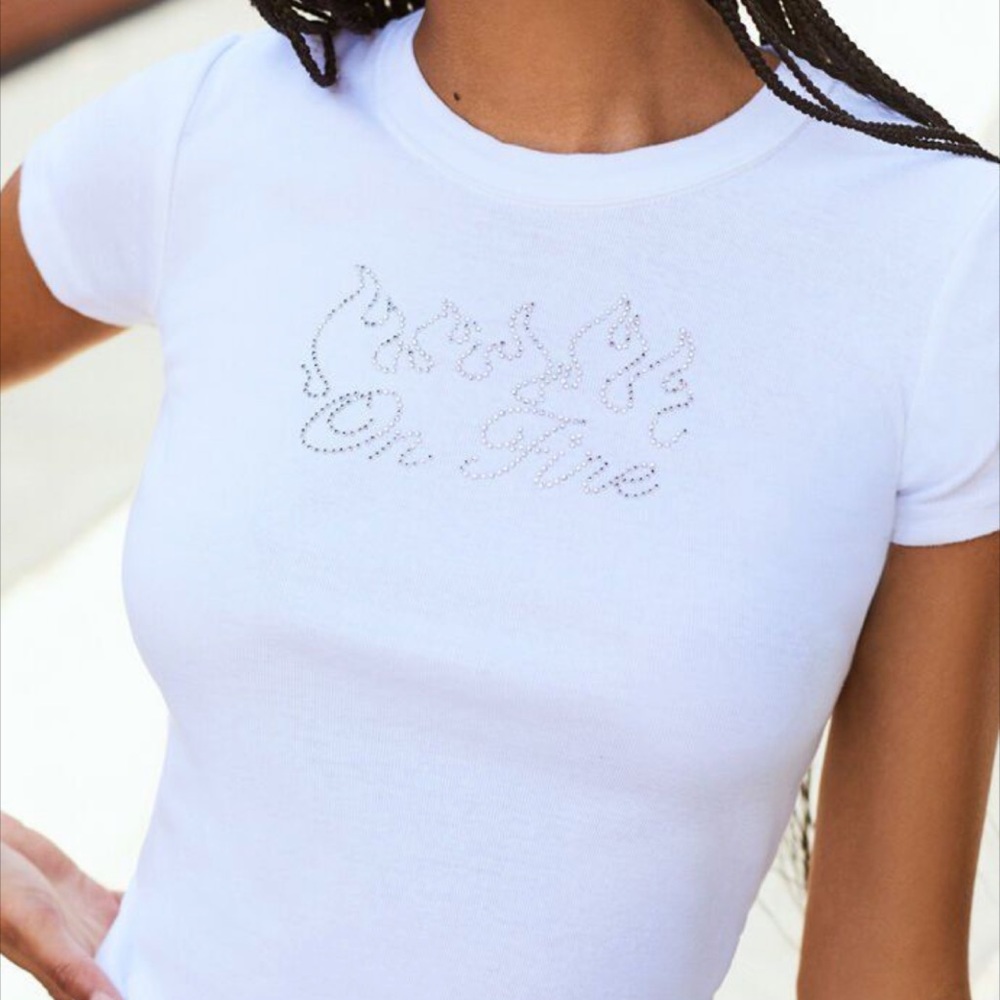 Brandy Melville “On Fire” Top White One Size